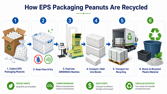 eps-packaging-peanuts-recycling-process-in-australia-with-greenmax-foam-melting-machine
